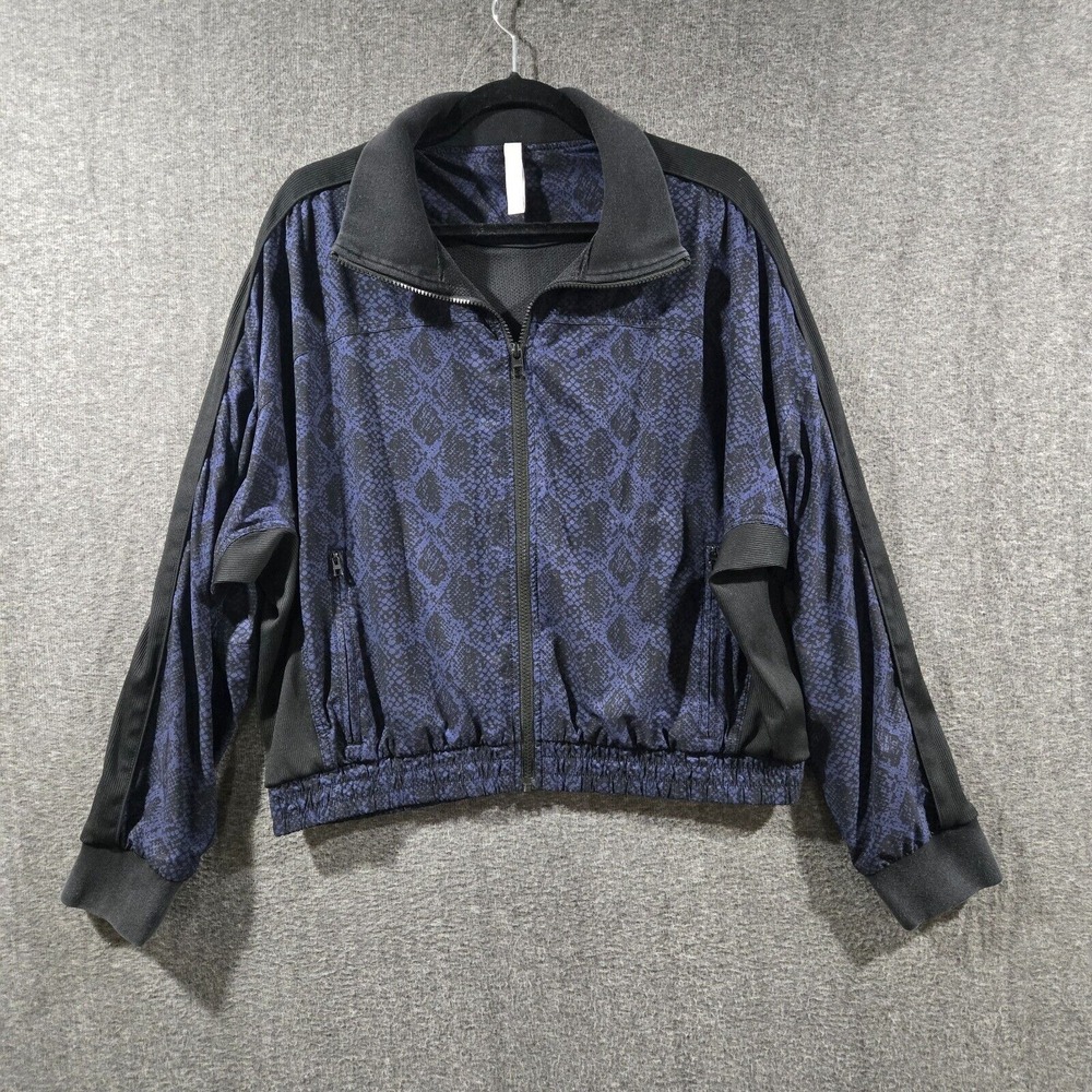 Athleta Black and Navy Snake-Print Bomber Jacket